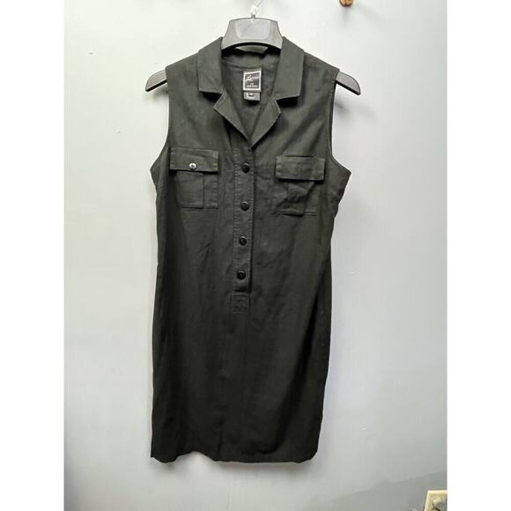 Lemmie New York Linen Shirt Dress Womens Large‎ 14 Black Sleeveless Career